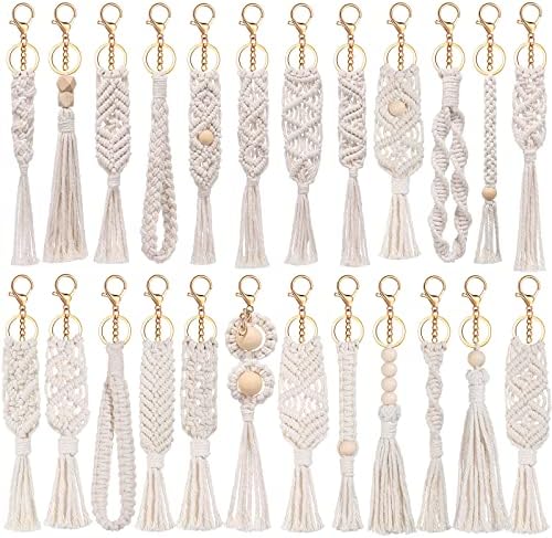 Nosiny 24 Piece Boho Macrame Keychain Set Beige