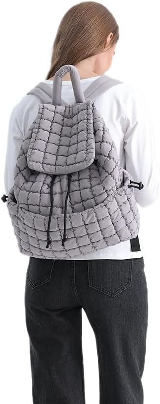 VAKAER Lightweight Quilted Hiker Backpack for Women Light Gray