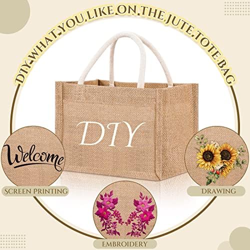 Cunno 12 Pcs Mini Jute Tote Bags Waterproof with Handles