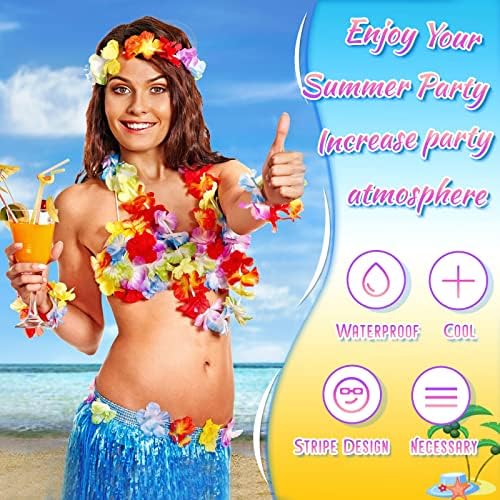 Pistroy 60 Pcs Hawaiian Luau Hula Skirt Decorations Set