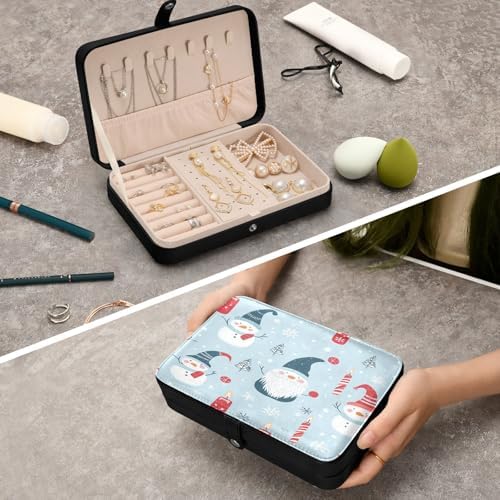 Snowman and Candle Jewelry Box PU Leather Travel Organizer