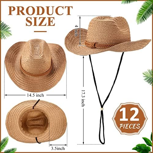 JaGely 12 Pcs Straw Cowboy Hats for Women Men