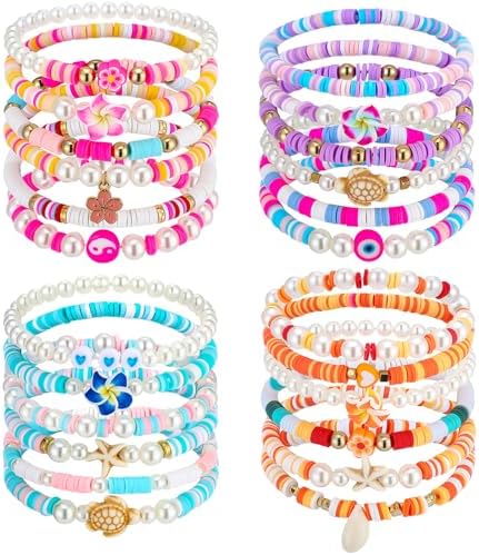 Sureio 24 Pcs Bohemia Hawaiian Plumeria Stretch Bracelets