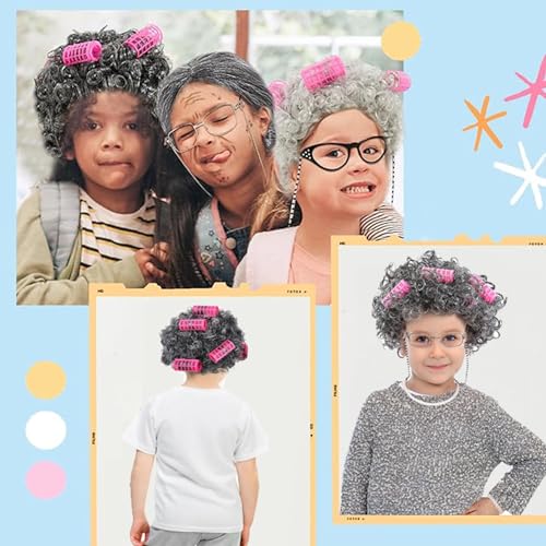 Old Lady Grandma Wig Costume Set for Women and Girls