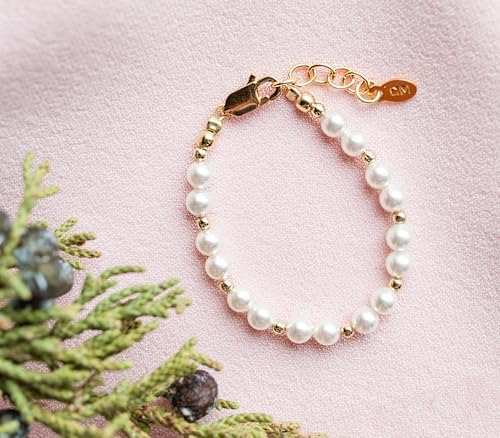 Cherished Moments Childrens 14K Gold Plated Over Sterling Silver Bracelet with Simulated Pearls