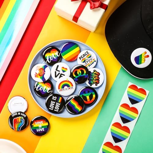 Jutom 48 Pcs Rainbow Pride Day Buttons Pin Set