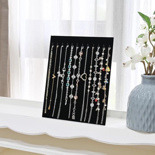 MOOCA 12-Hook Bracelet Display with Easel Stand 2 Pcs Set Black Velvet