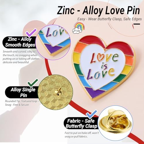 2PCS Love is Love LGBTQ Heart Rainbow Pins