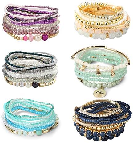 LOYALLOOK 6 Piece Bohemian Stackable Bead Bracelet Set