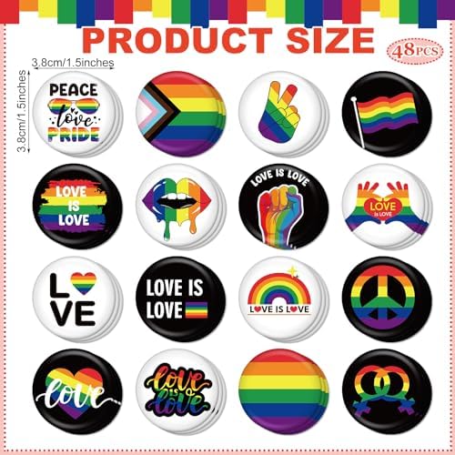 Jutom 48 Pcs Rainbow Pride Day Buttons Pin Set