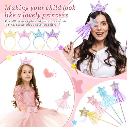 24 Pcs Princess Wands and Crown Headbands for Girls Birthday Party Gifts