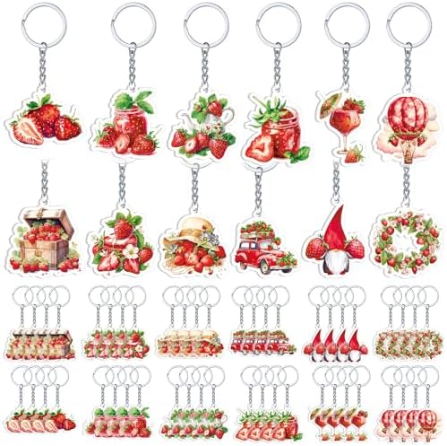 Kigeli 60 Pcs Strawberry Keychains for Kids and Adults