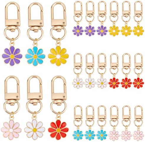 PH PandaHall 24pcs Daisy Enamel Keychain Set