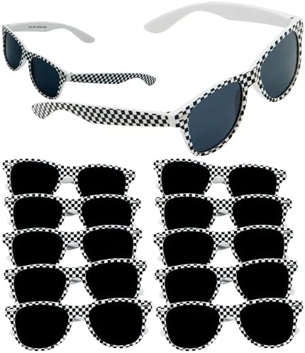 4Es Novelty Race Car Checkered Sunglasses for Kids 12 Pack