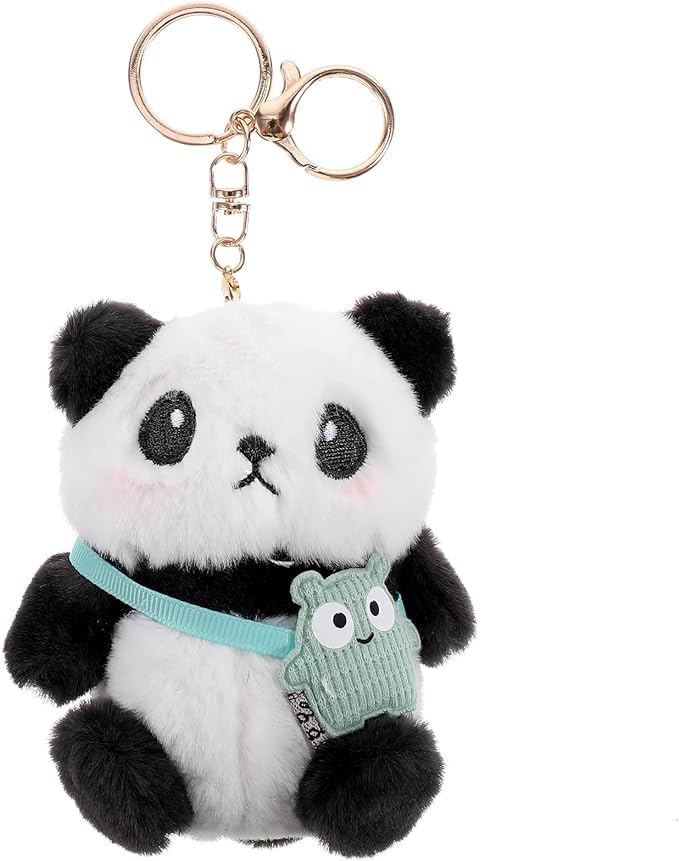Cute Panda Plush Keychain Black and White