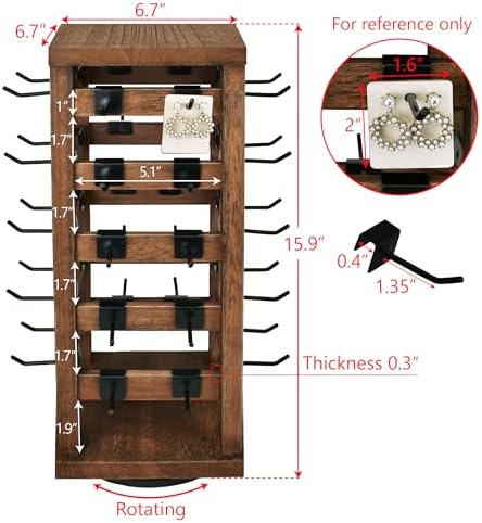 Ikee Design 5 Tiers Rotating Jewelry Display Tower with 42 Hooks