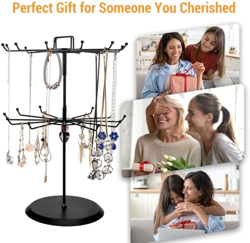 MyGift 2 Tier Rotating Jewelry Stand with 24 Hooks