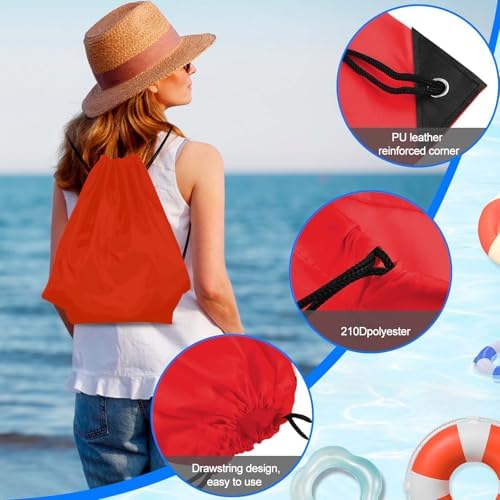 PLULON 6 Pcs Red Drawstring Bags for Gym Yoga Travel