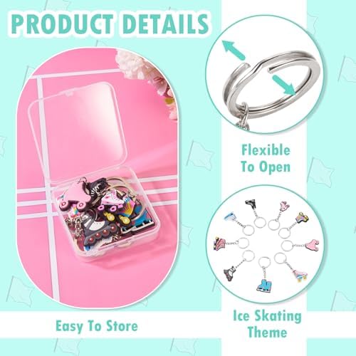 9Pcs Ice Skate Keychains for Backpack Car Keys Party Favors Gifts