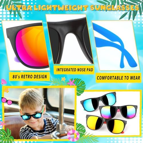 Yadiya Kids Sunglasses - 12PCS Bulk Retro Neon Party Favors