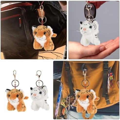 LOGOFUN 4PCS Plush Tiger Keychains for Backpacks Purses