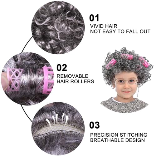 Old Lady Grandma Wig Costume Set for Women and Girls