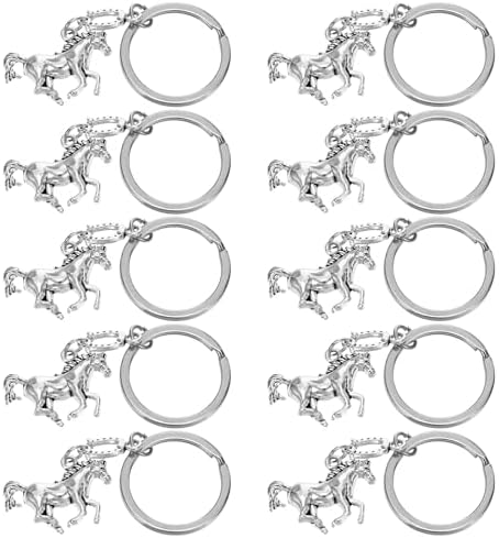 TIKTOLA 10pcs Horse Year Keychain Metal Keyring Silver