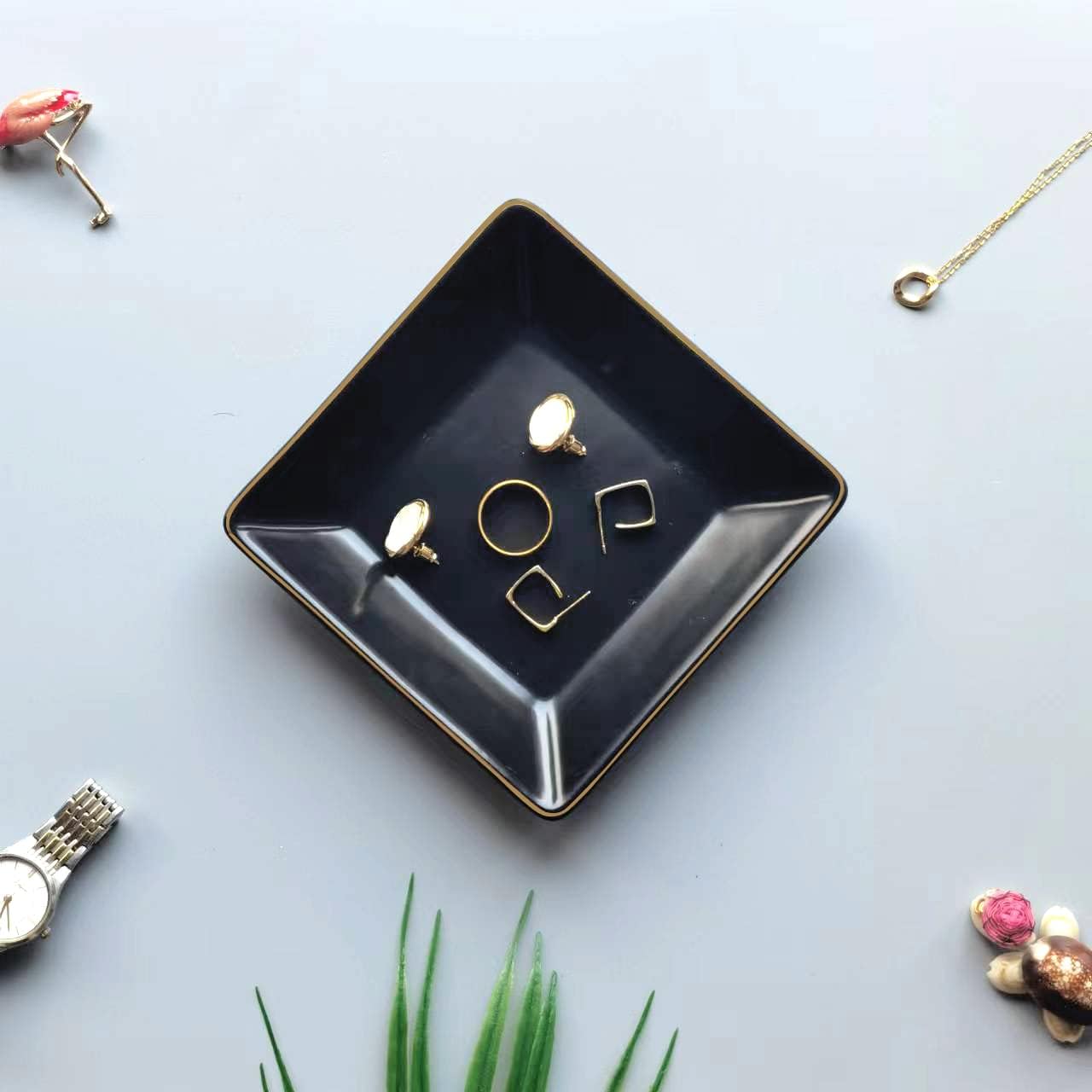 Hankor Ceramic Jewelry Dish Tray 47 Inch Black