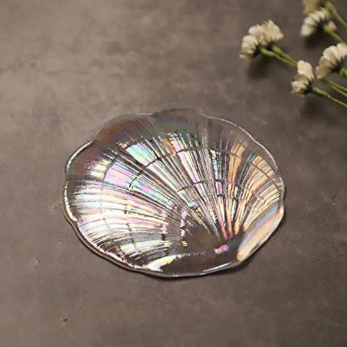 Glitter Glass Jewelry Dish Sparkle Iridescent Seashell Soap Holder for Women Girls