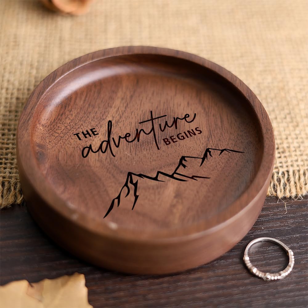 La Boda Wooden Ring Tray Engraved Wedding Ring Holder for Couples