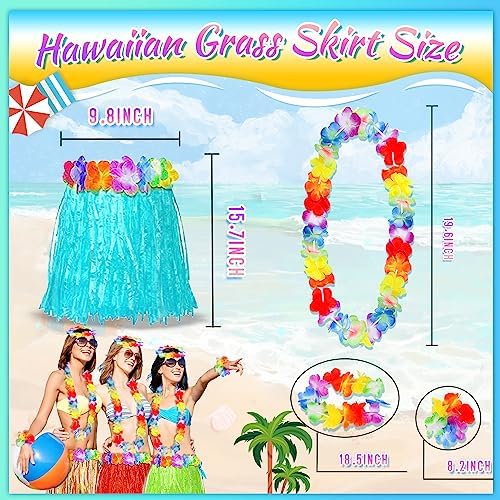 Pistroy 60 Pcs Hawaiian Luau Hula Skirt Decorations Set