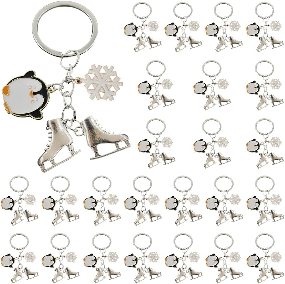 iMagitek 25 Pcs Winter Penguin Keychains Skating Snowflake Gifts