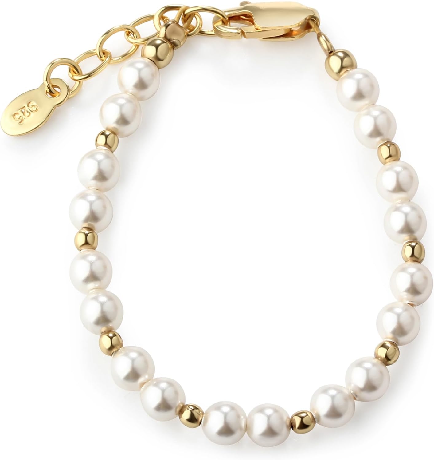 Cherished Moments Childrens 14K Gold Plated Over Sterling Silver Bracelet with Simulated Pearls