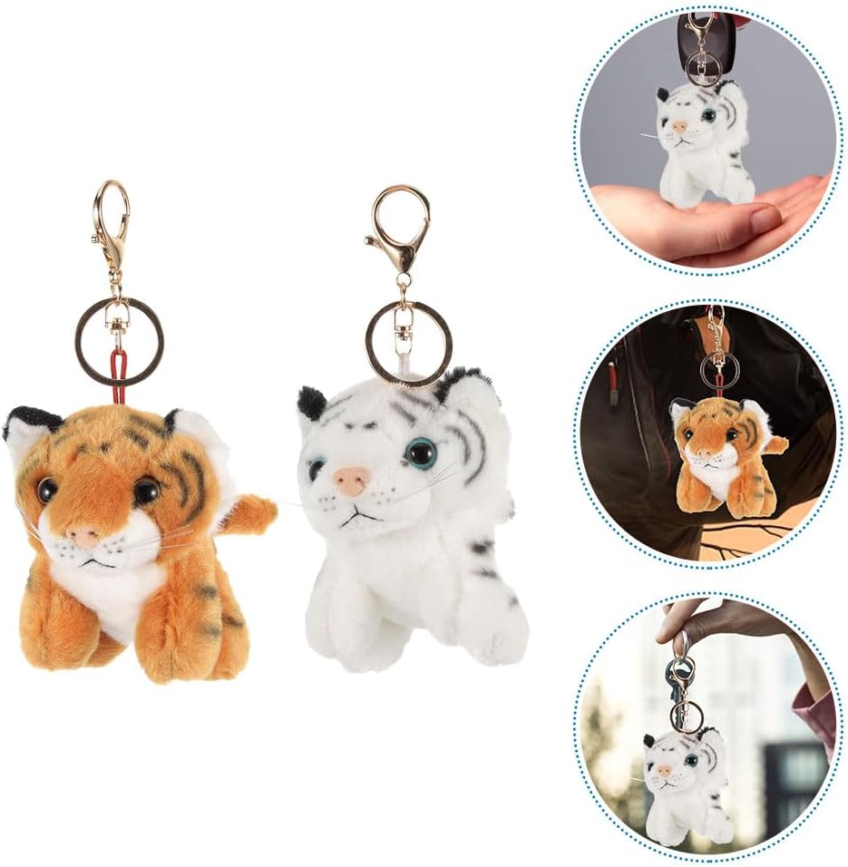 LOGOFUN 4PCS Plush Tiger Keychains for Backpacks Purses