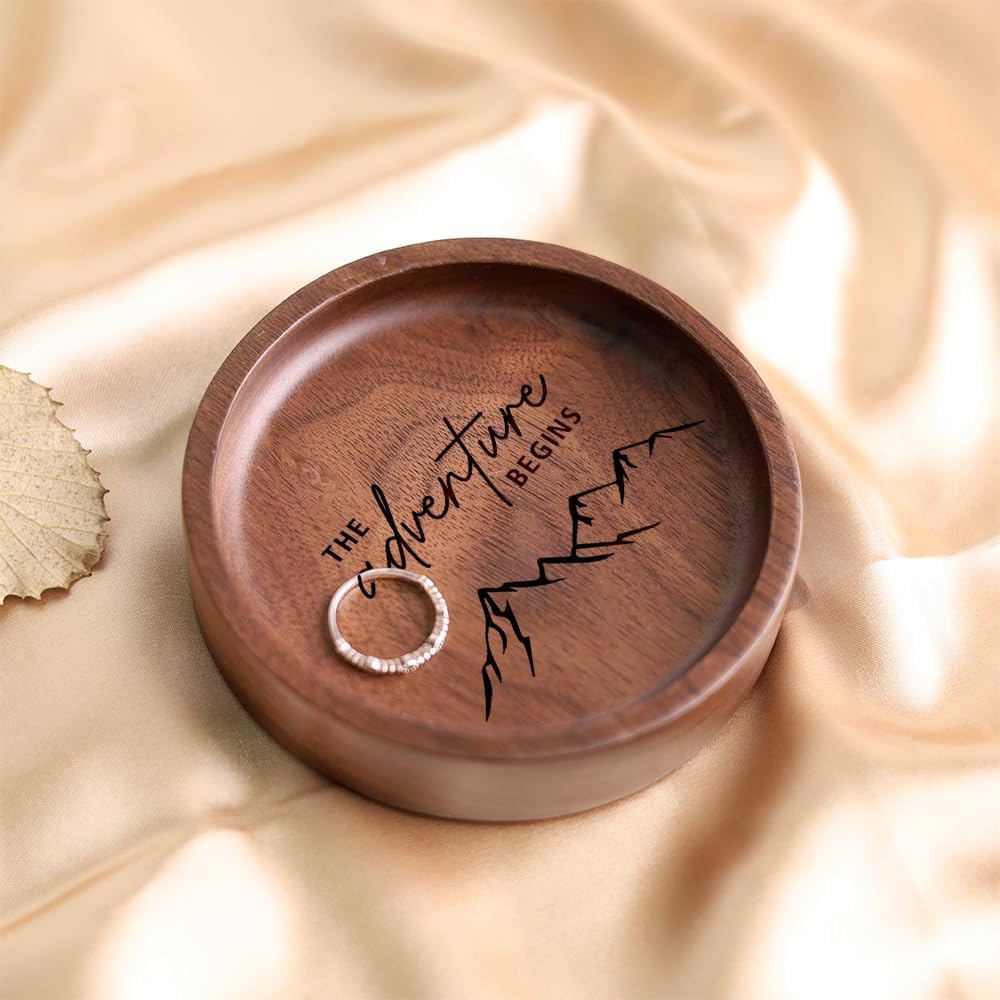 La Boda Wooden Ring Tray Engraved Wedding Ring Holder for Couples