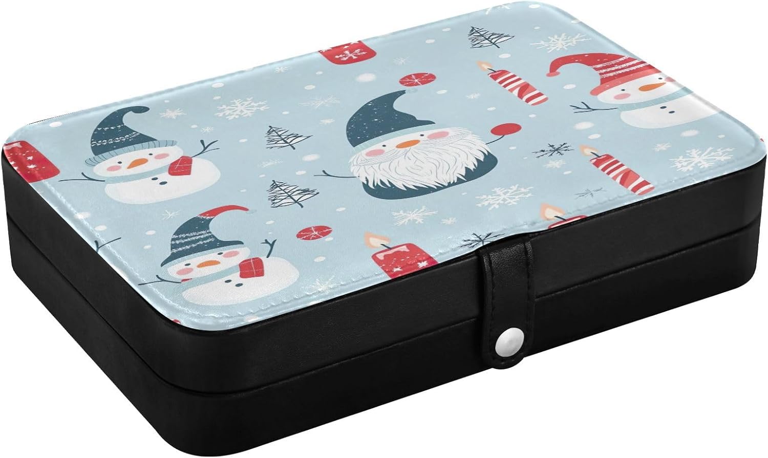 Snowman and Candle Jewelry Box PU Leather Travel Organizer