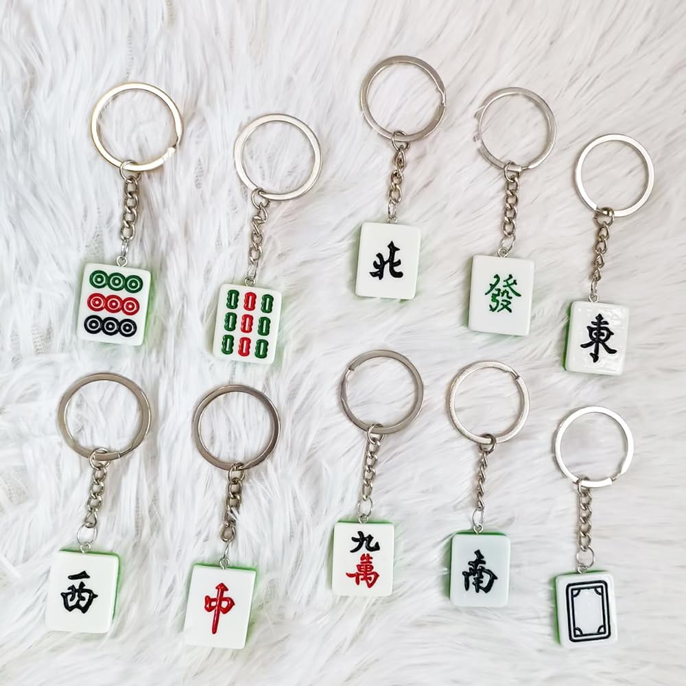 10 Pieces Resin Mahjong Key Chains Set for Women Birthday Party