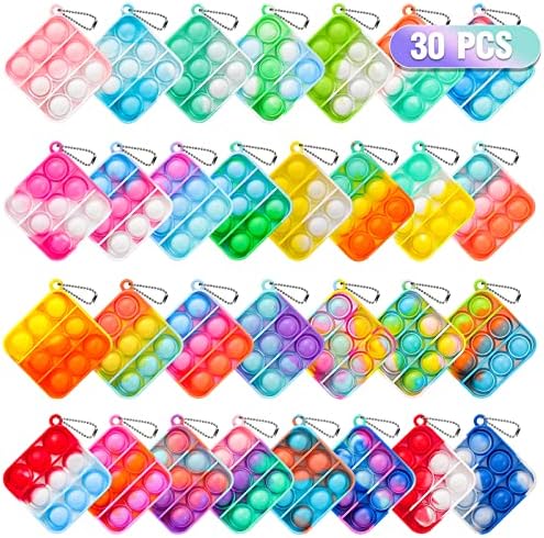 Genuvi Pop Fidget Toys 30 Pack Mini Keychain Fidget Toy for Kids