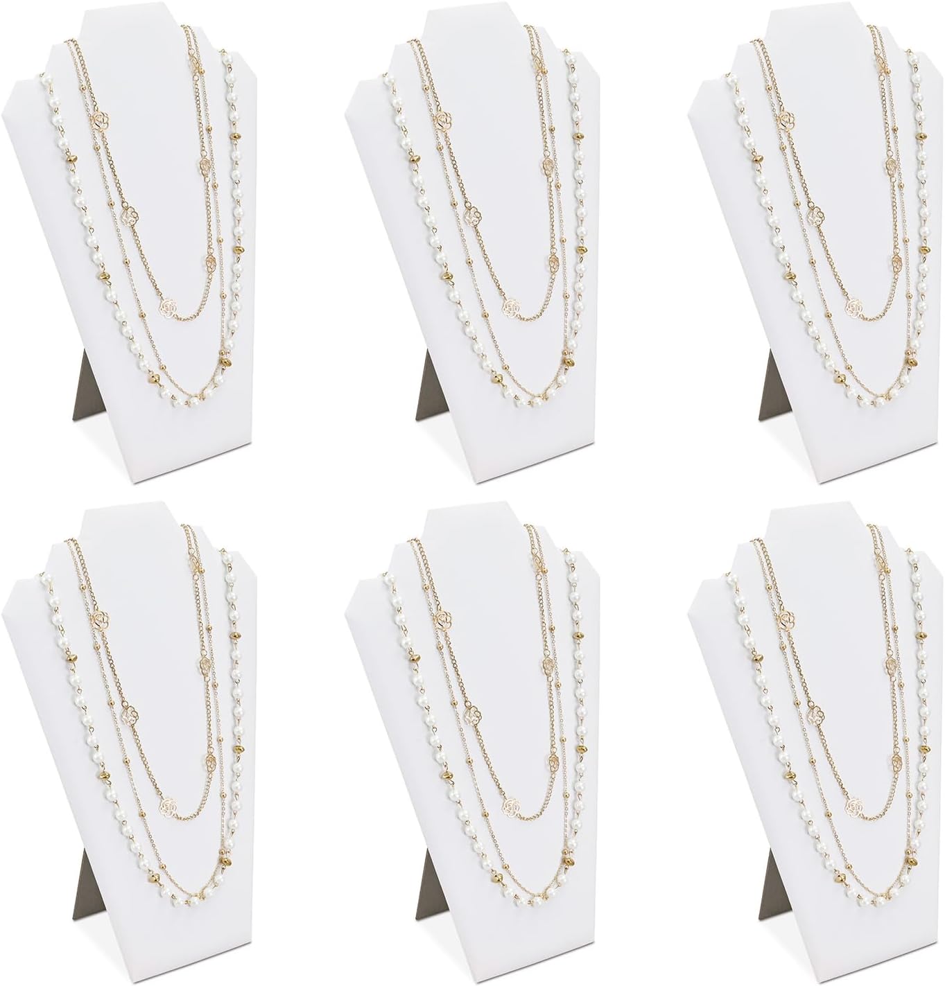 MOOCA 6 Piece White Faux Leather Easel Necklace Display
