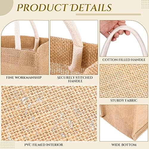 Cunno 12 Pcs Mini Jute Tote Bags Waterproof with Handles