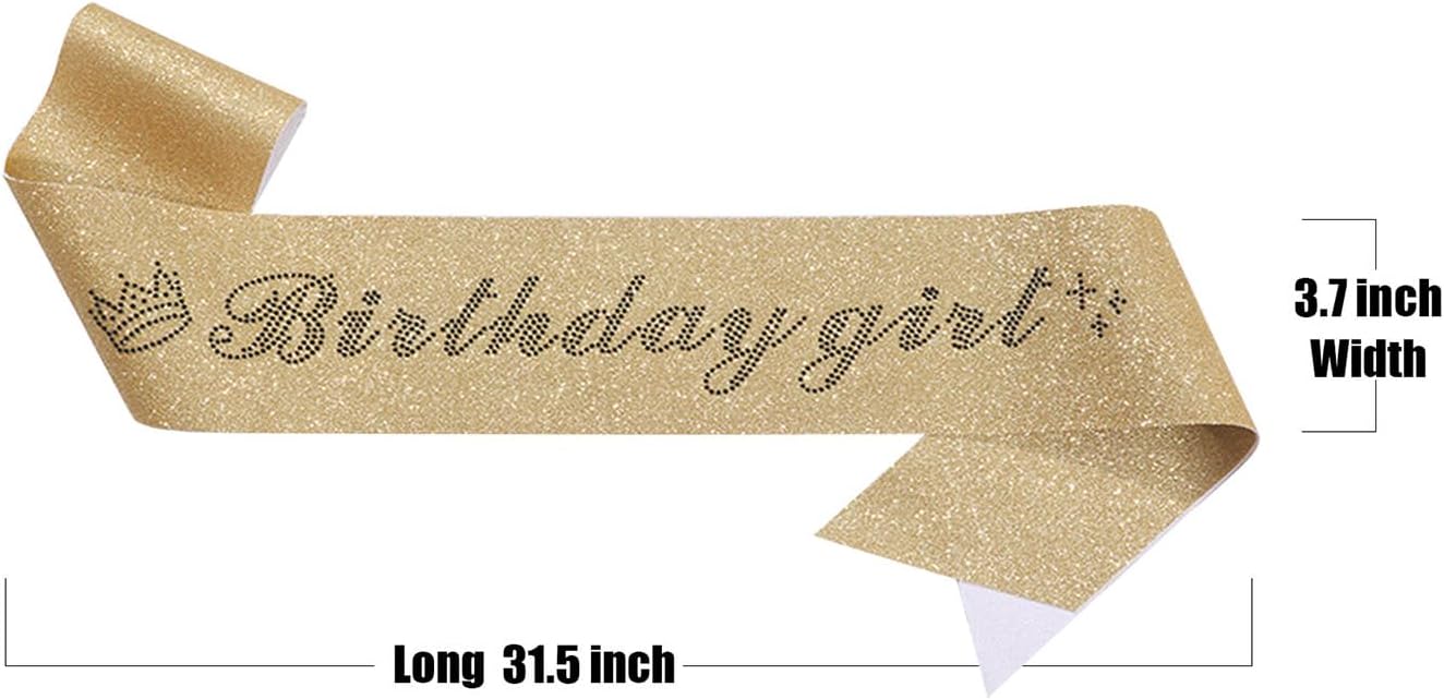Birthday Girl Sash for Women with Gold Glitter and Black Rhinestone