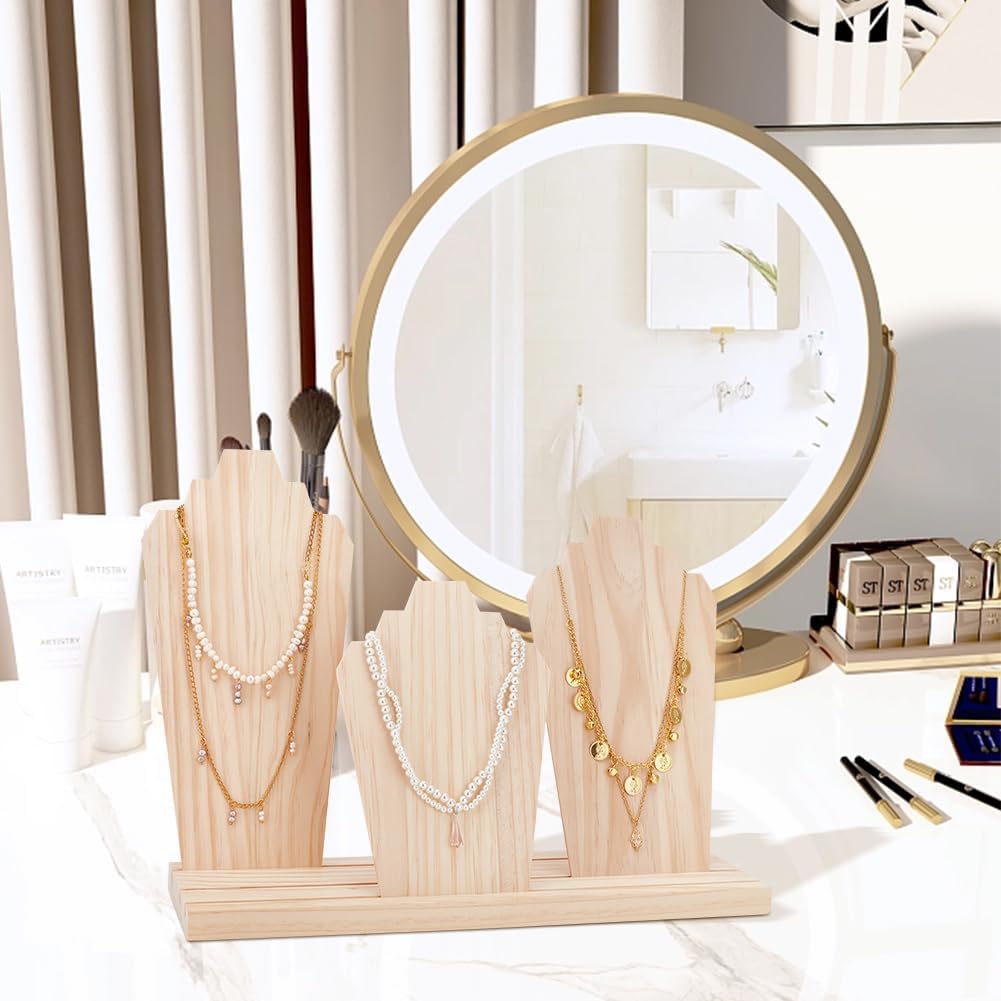 PH PandaHall 3-Row Wood Necklace Display Stand