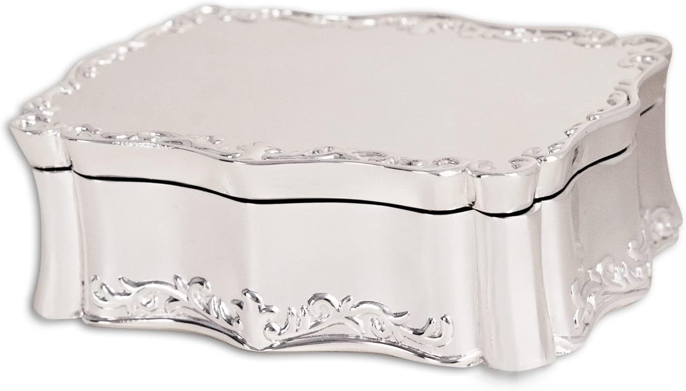 Cherished Moments Personalized Jewelry Box with Engraved Name or Initials Silver Toned