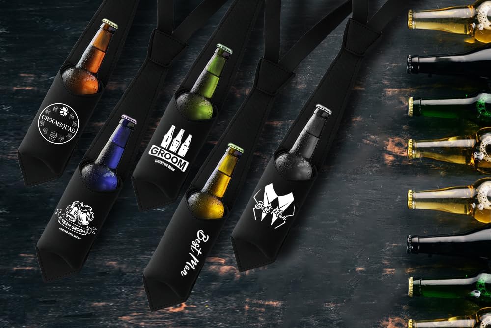 PartyGiftsbeyond Groomsmen Proposal Gifts 7pcs Funny Bottle Can Holder Necktie