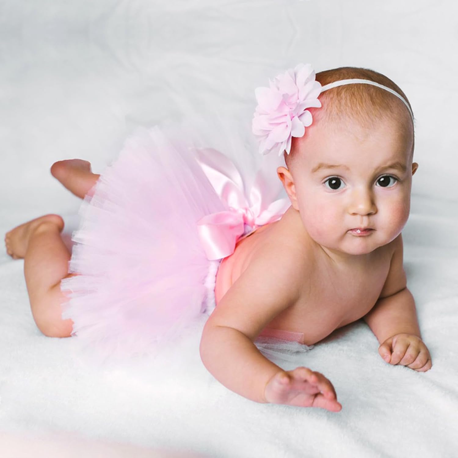 Medsuo Newborn Tutu Skirt and Pink Flower Headband