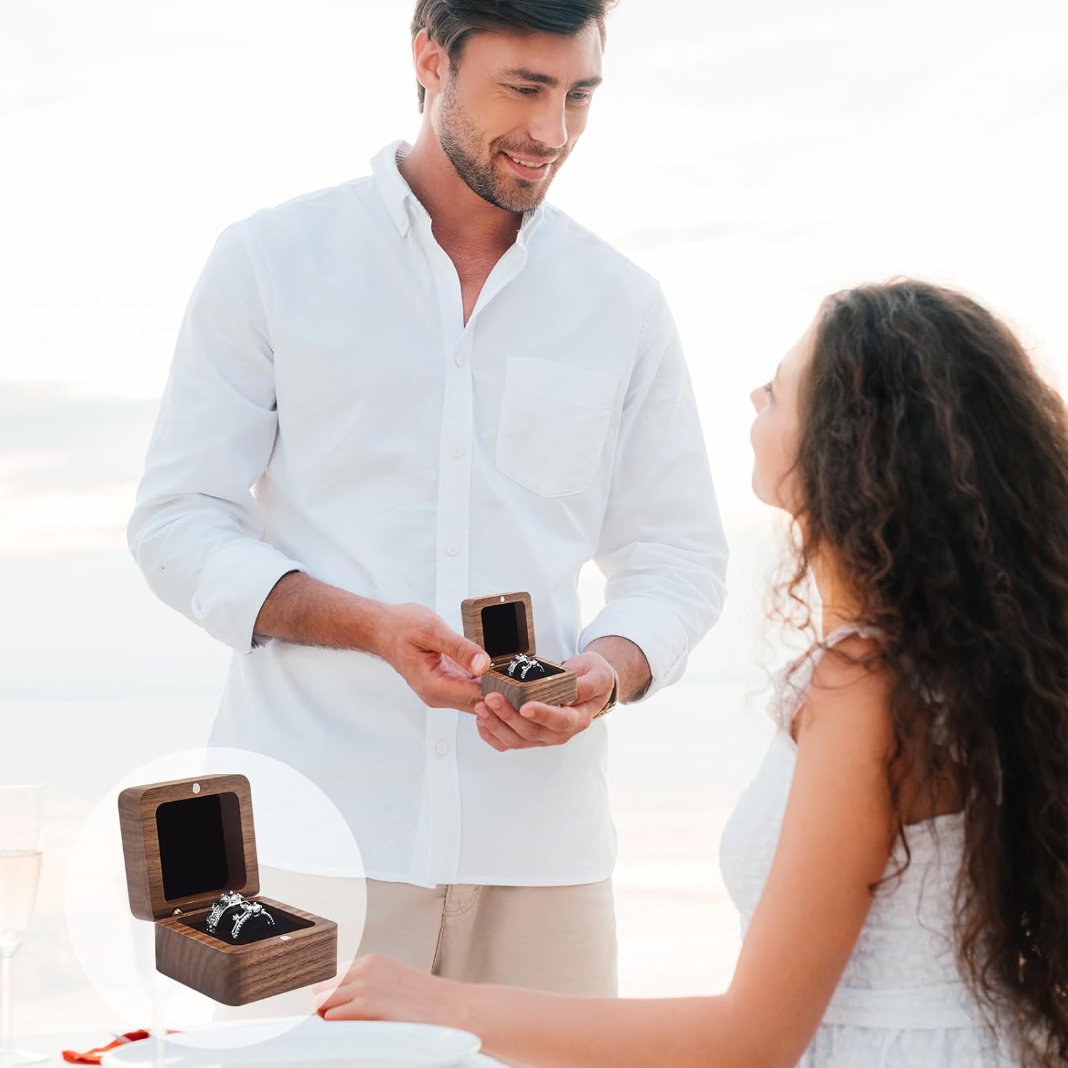 Exquisite Wooden Ring Box with 2 Slots Black