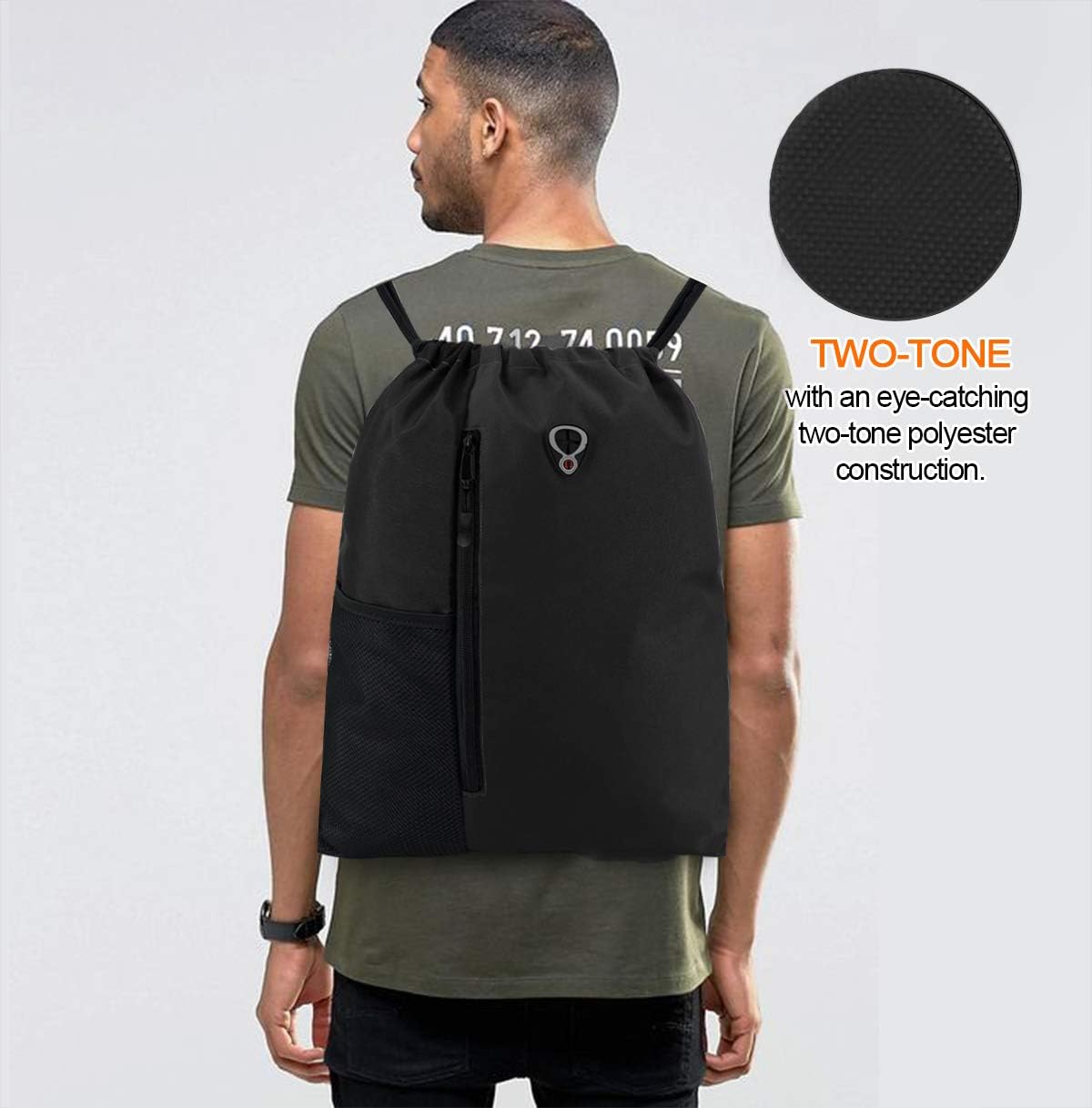 BeeGreen Drawstring Backpack Gym Bag with Shoe Compartment and Two Water Bottle Holders