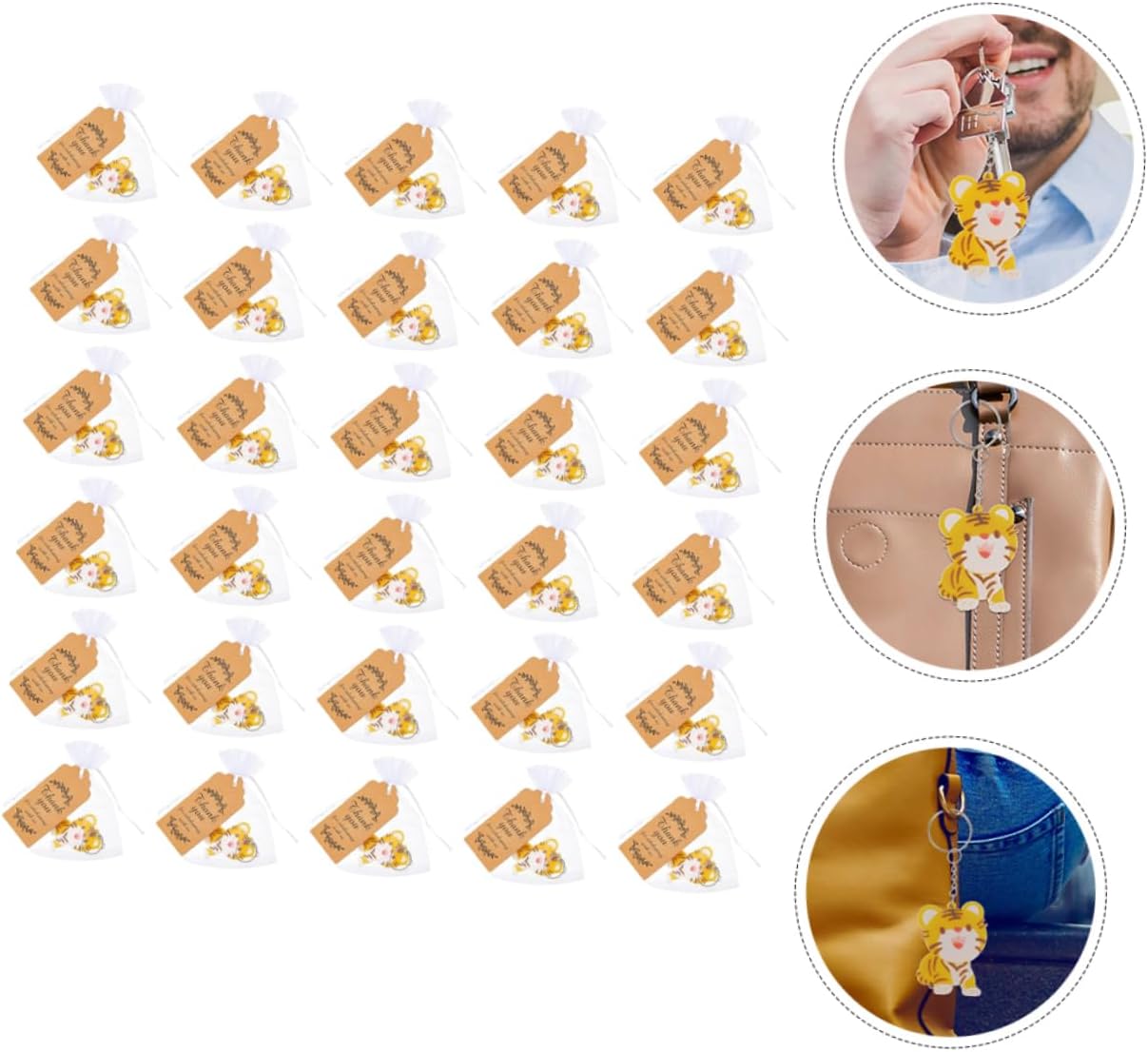 30 Sets Adorable Tiger Keychains for Bags and Key Rings