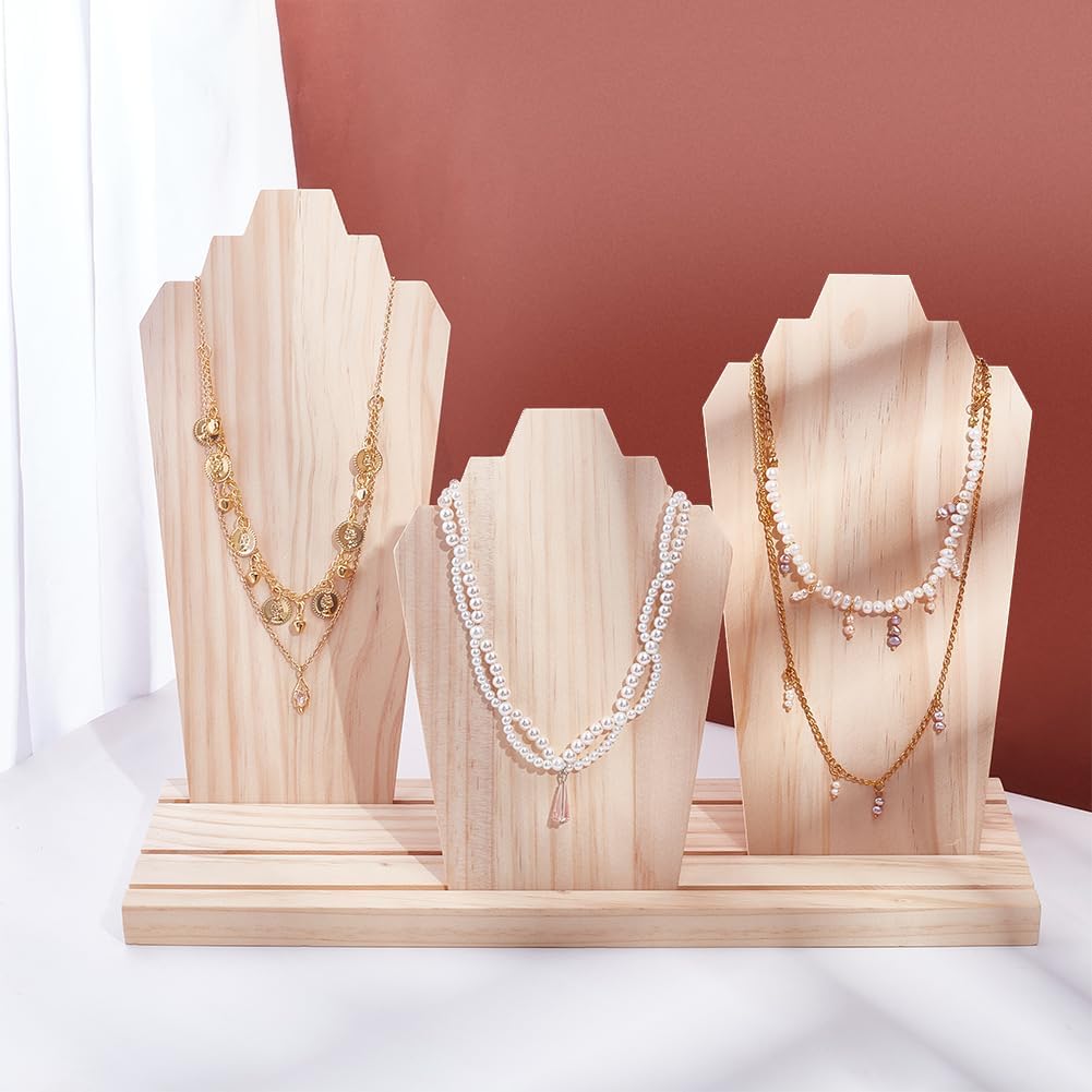 PH PandaHall 3-Row Wood Necklace Display Stand