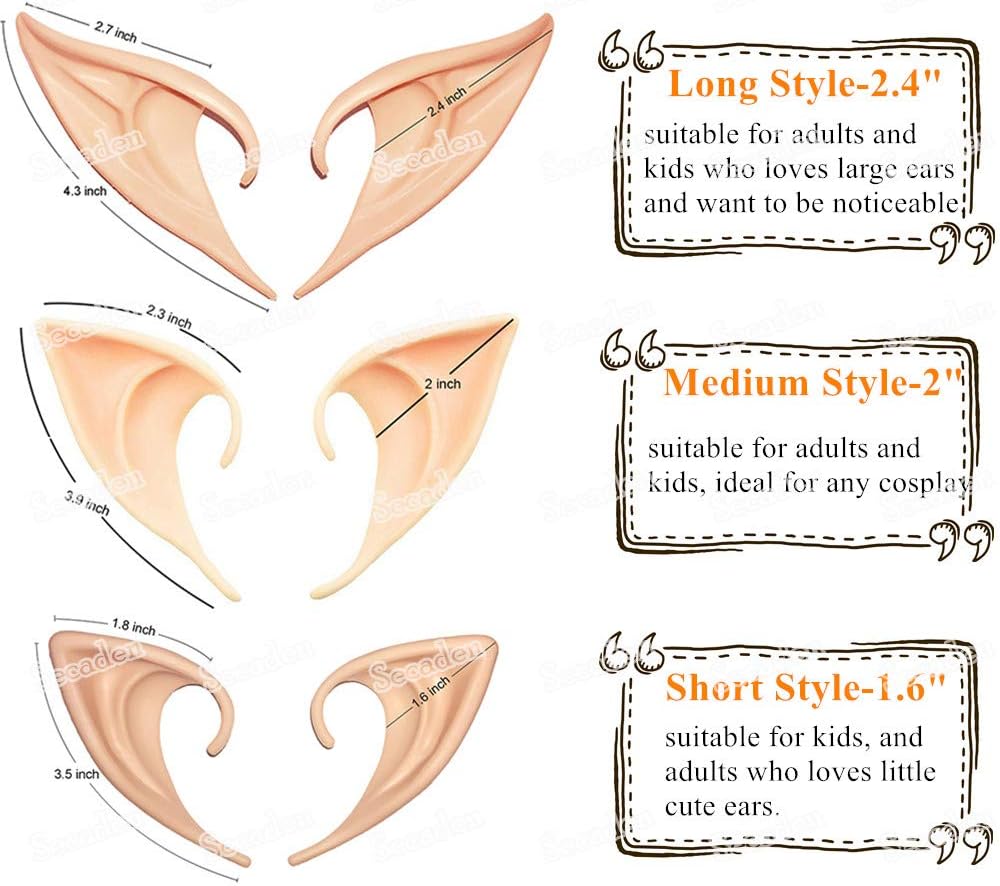 Secaden Soft Elf Ears Costume Accessories for Cosplay Anime Party